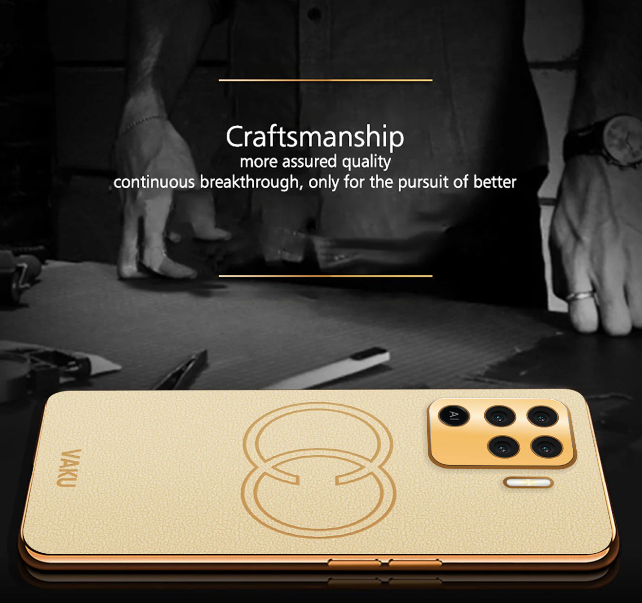 Vaku® Oppo F19 Pro Skylar Leather Pattern Gold Electroplated Soft TPU Back Cover - Image 9