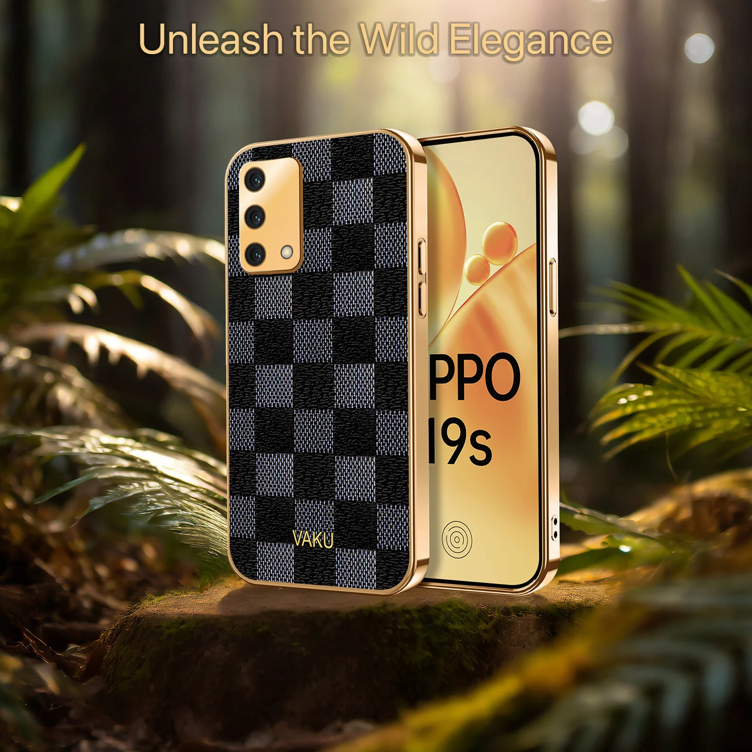 Vaku® Oppo F19s Cheron Series Leather Stitched Gold Electroplated Soft TPU Back Cover - Image 5