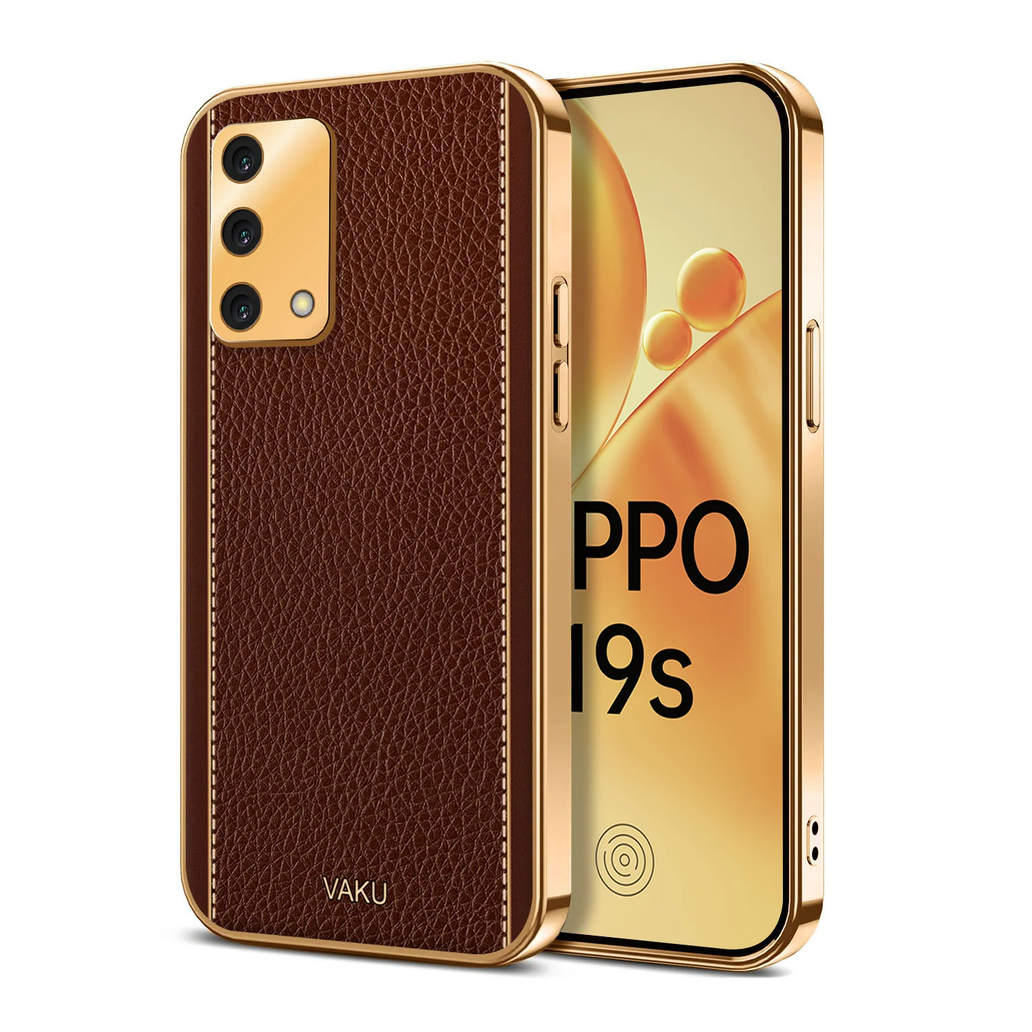 Vaku® Oppo F19s Luxemberg Series Leather Stitched Gold Electroplated Soft TPU Back Cover - Image 10