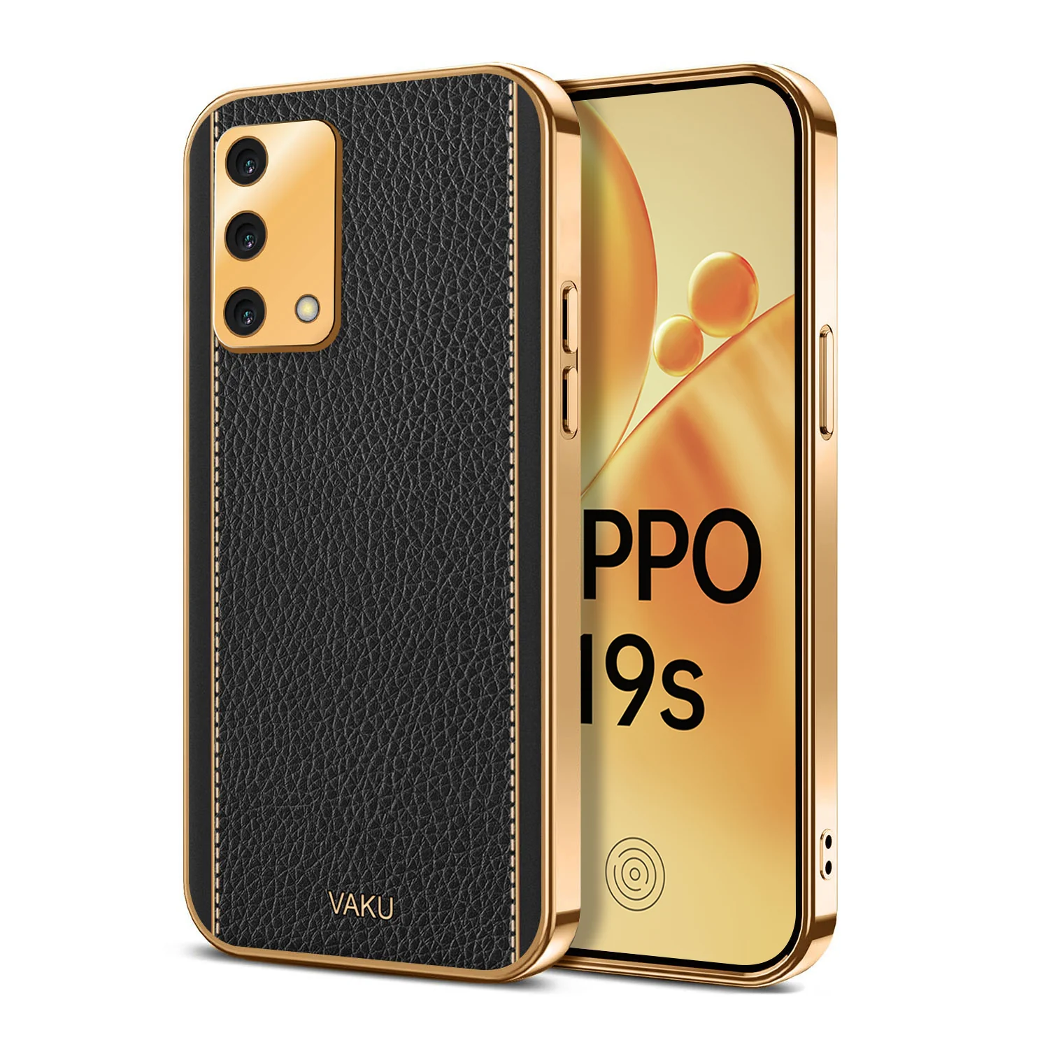 Vaku® Oppo F19s Luxemberg Series Leather Stitched Gold Electroplated Soft TPU Back Cover - Image 9
