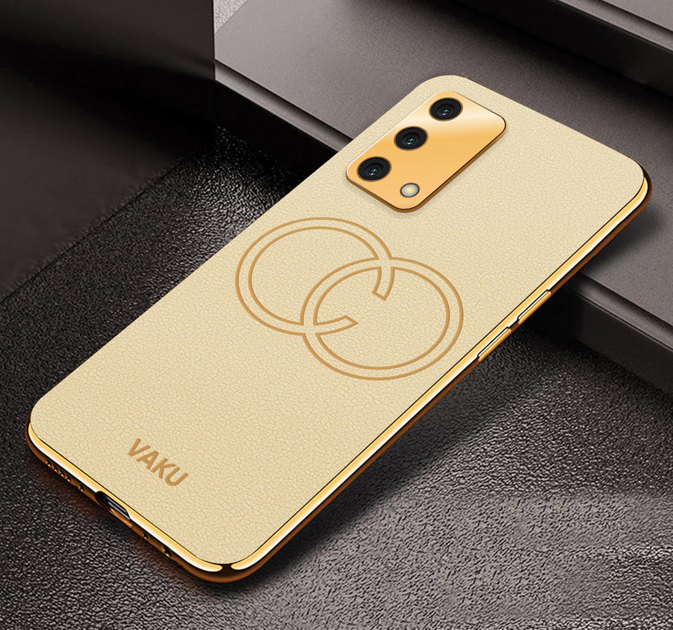 Vaku® Oppo F19s Skylar Leather Pattern Gold Electroplated Soft TPU Back Cover