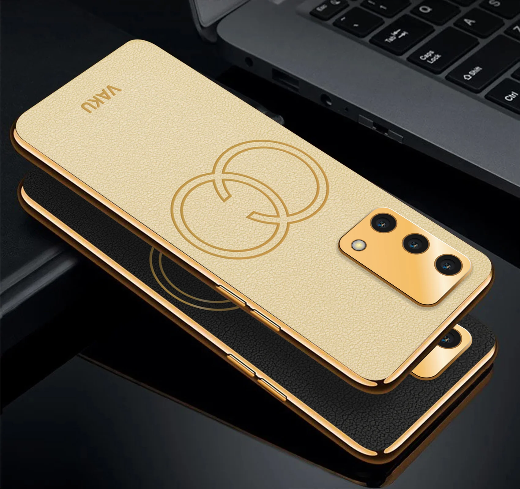 Vaku® Oppo F19s Skylar Leather Pattern Gold Electroplated Soft TPU Back Cover - Image 3