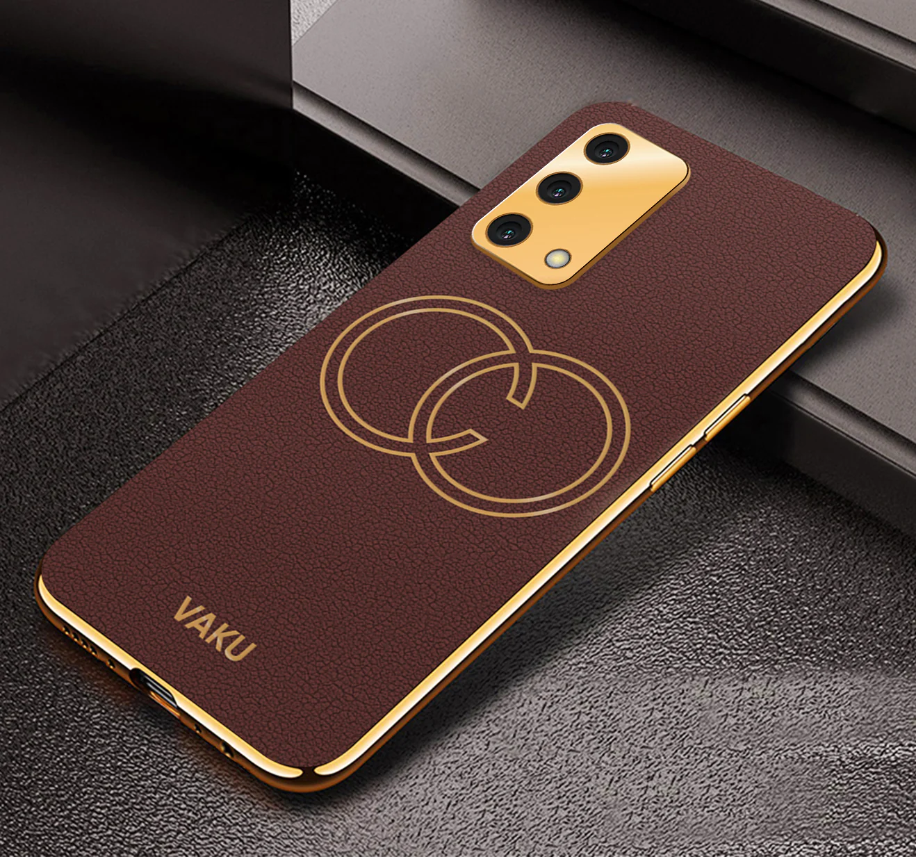Vaku® Oppo F19s Skylar Leather Pattern Gold Electroplated Soft TPU Back Cover - Image 4