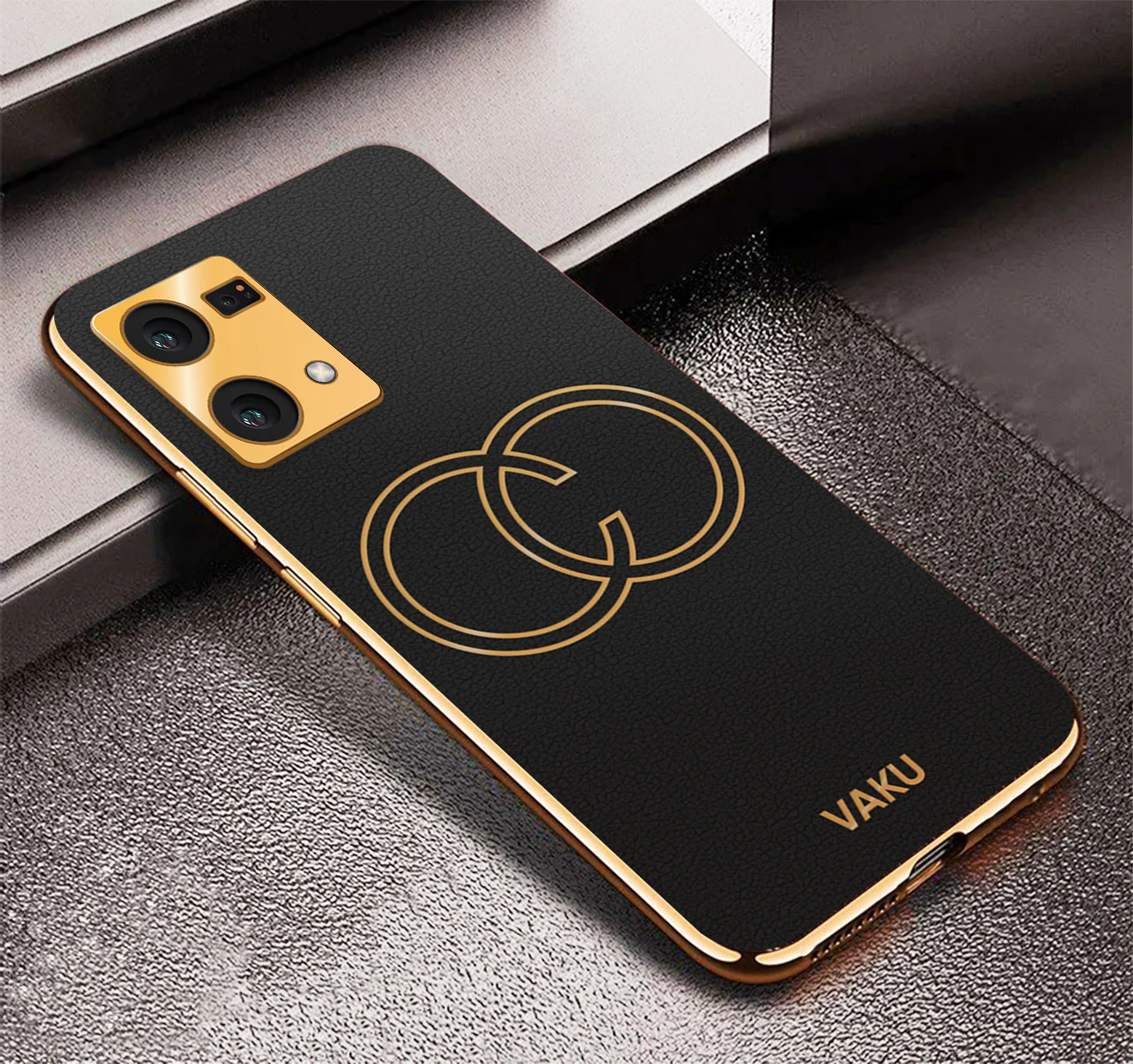 Vaku® Oppo F21 Pro Skylar Leather Pattern Gold Electroplated Soft TPU Back Cover - Image 10