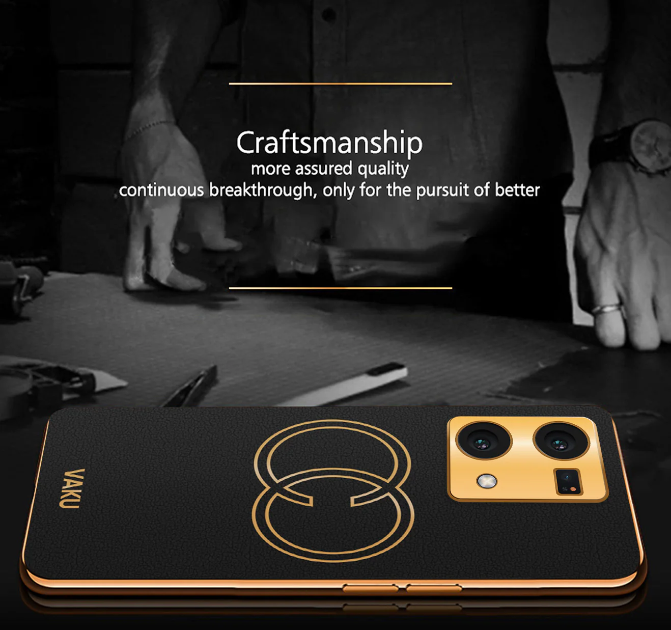 Vaku® Oppo F21 Pro Skylar Leather Pattern Gold Electroplated Soft TPU Back Cover - Image 3