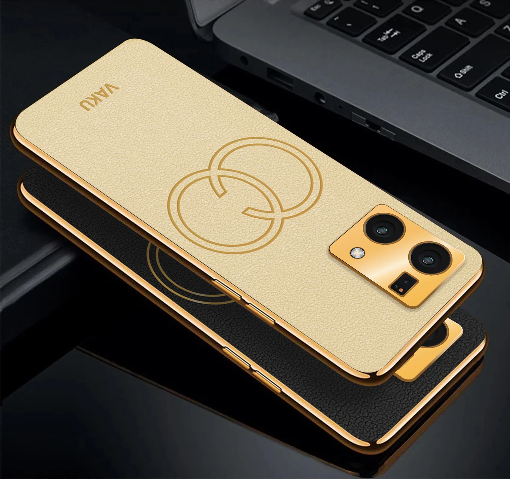 Vaku® Oppo F21 Pro Skylar Leather Pattern Gold Electroplated Soft TPU Back Cover - Image 6