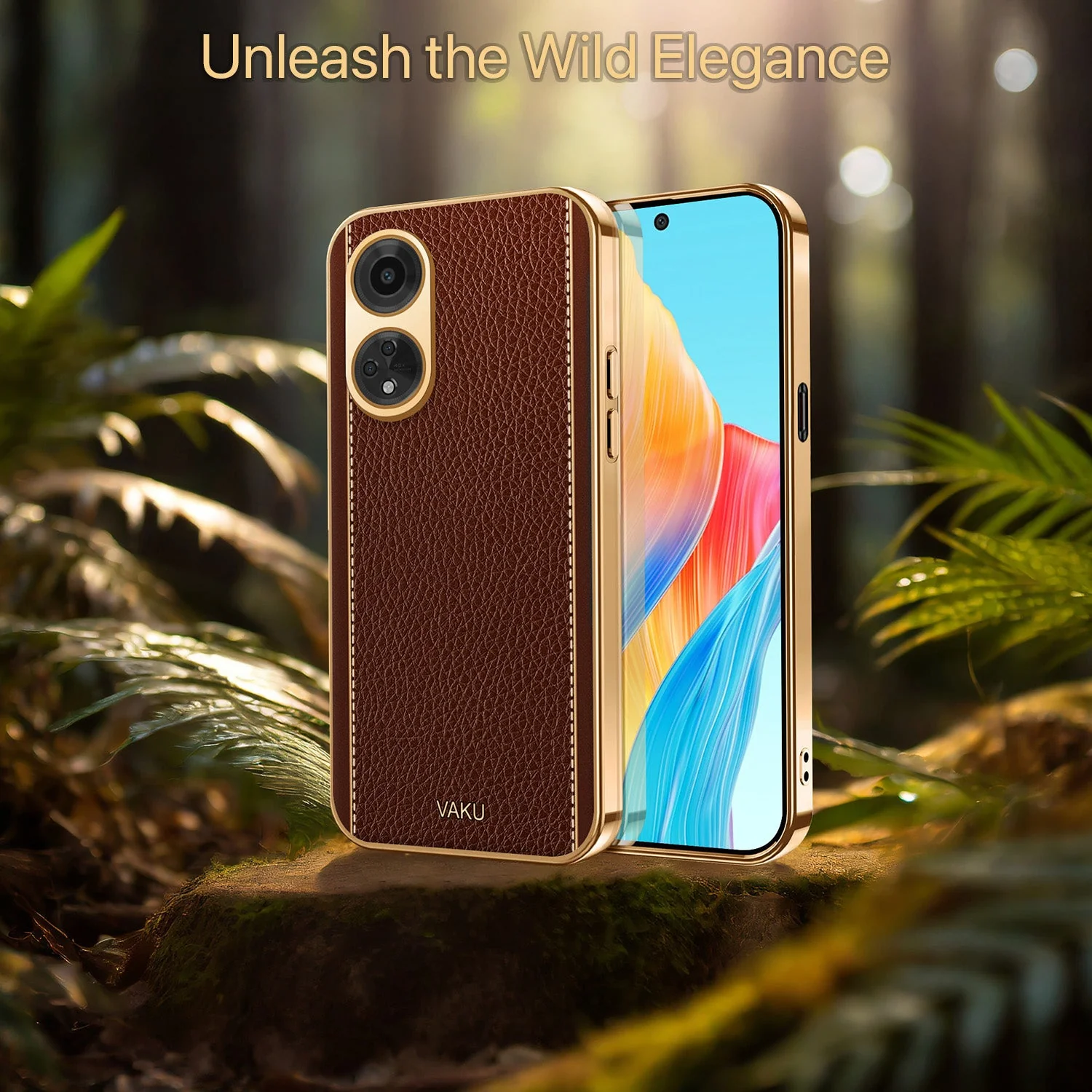 Vaku® Oppo F23 5G Luxemberg Leather Pattern Gold Electroplated Soft TPU Back Cover - Image 11