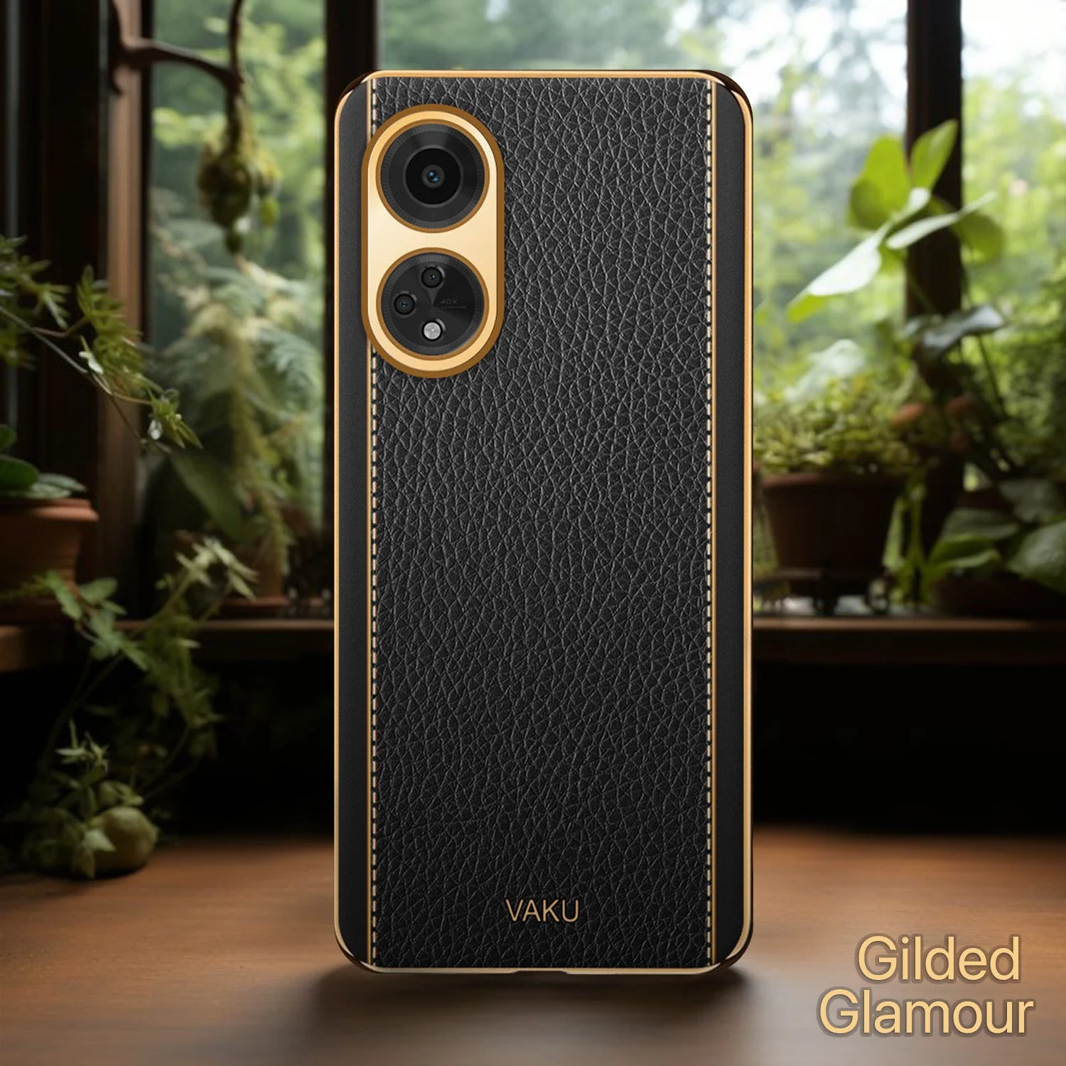 Vaku® Oppo F23 5G Luxemberg Leather Pattern Gold Electroplated Soft TPU Back Cover - Image 12