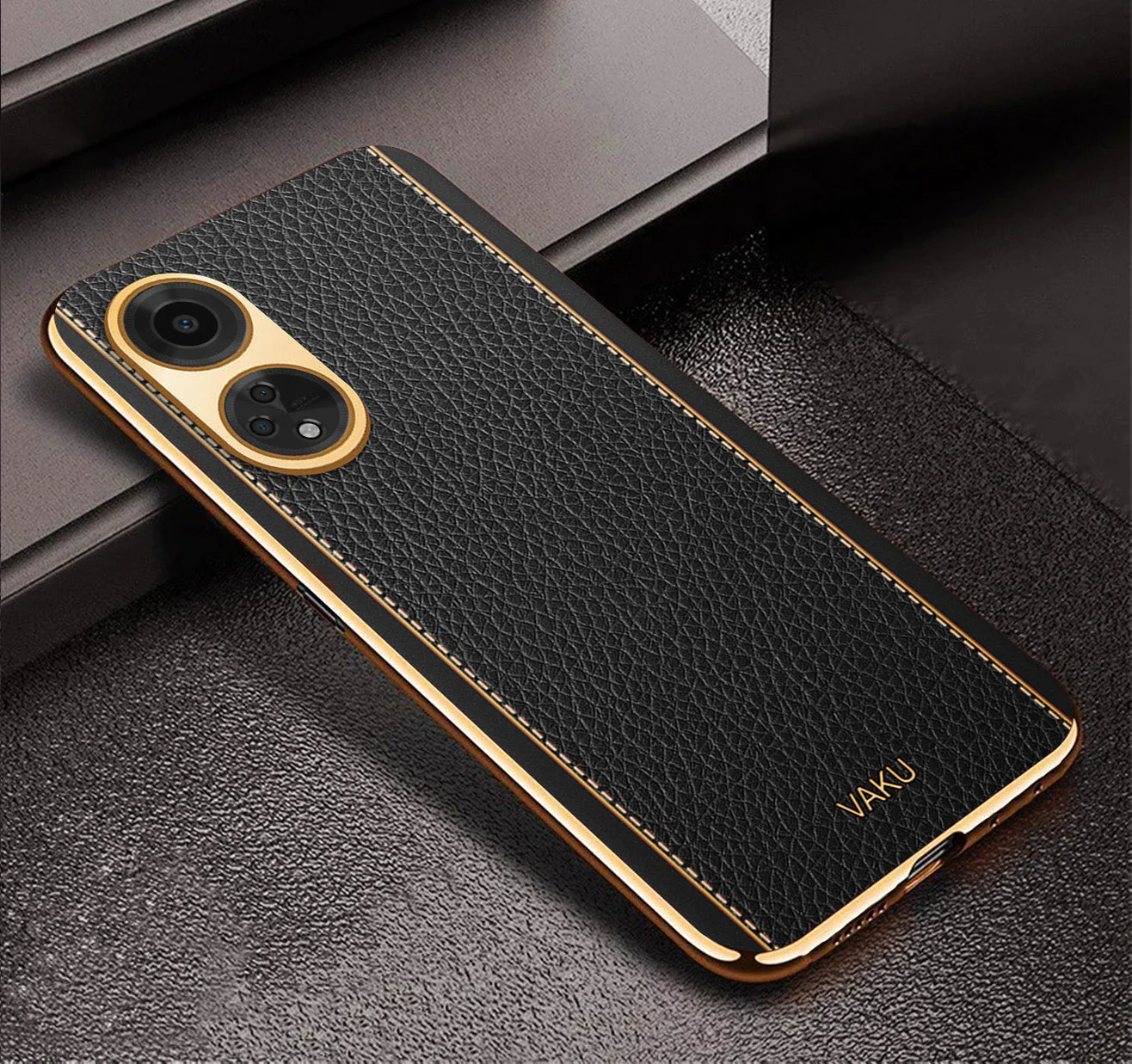 Vaku® Oppo F23 5G Luxemberg Leather Pattern Gold Electroplated Soft TPU Back Cover - Image 2