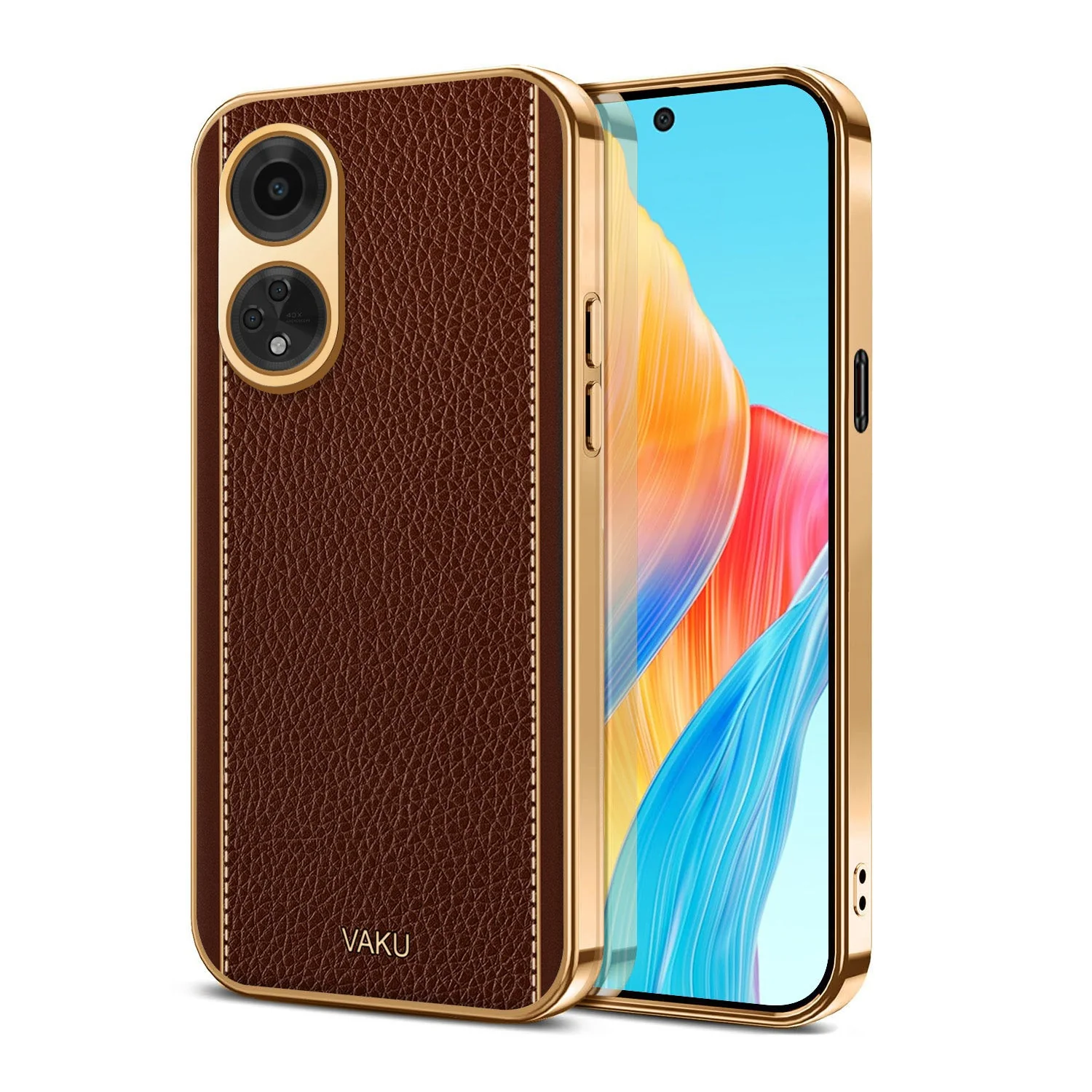 Vaku® Oppo F23 5G Luxemberg Leather Pattern Gold Electroplated Soft TPU Back Cover - Image 4