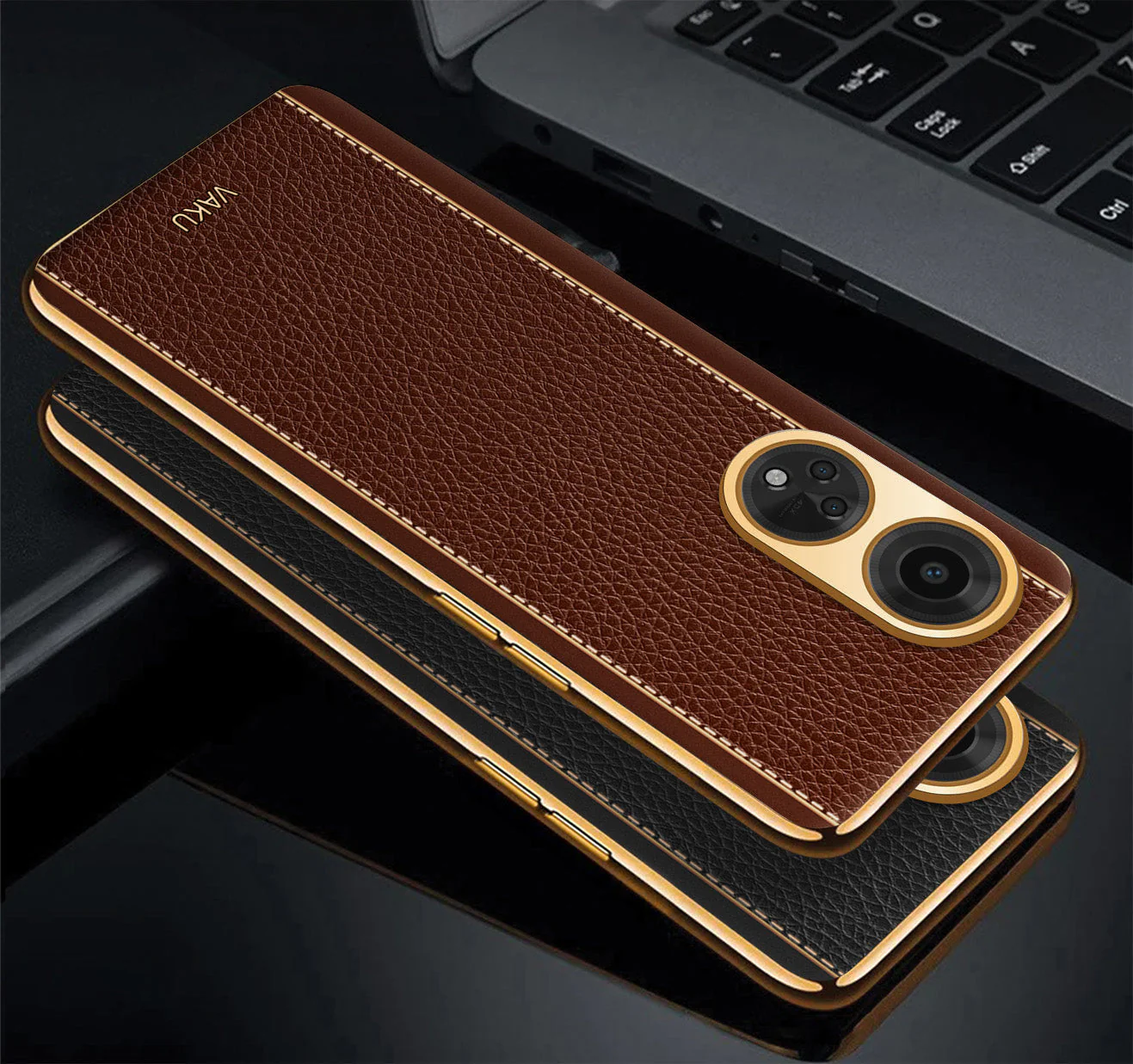 Vaku® Oppo F23 5G Luxemberg Leather Pattern Gold Electroplated Soft TPU Back Cover - Image 5
