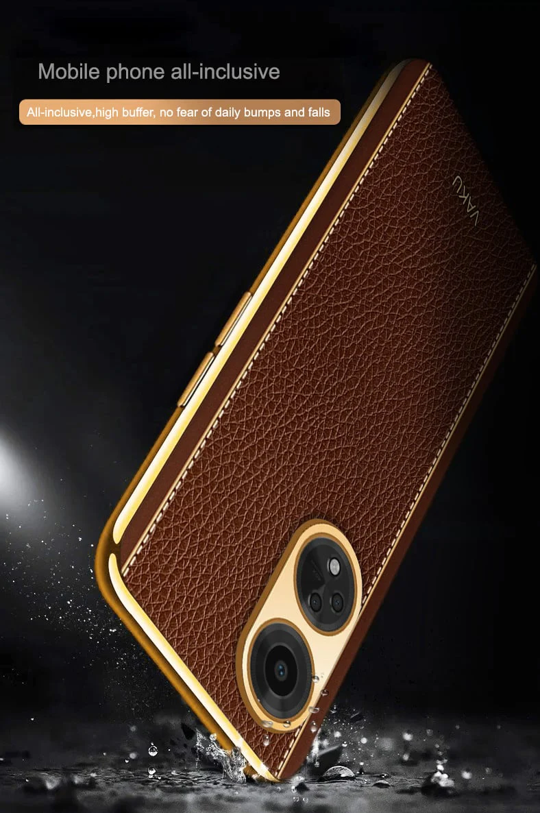 Vaku® Oppo F23 5G Luxemberg Leather Pattern Gold Electroplated Soft TPU Back Cover - Image 7
