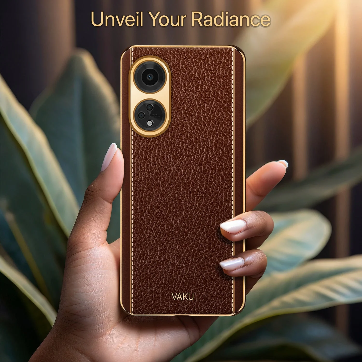 Vaku® Oppo F23 5G Luxemberg Leather Pattern Gold Electroplated Soft TPU Back Cover - Image 9