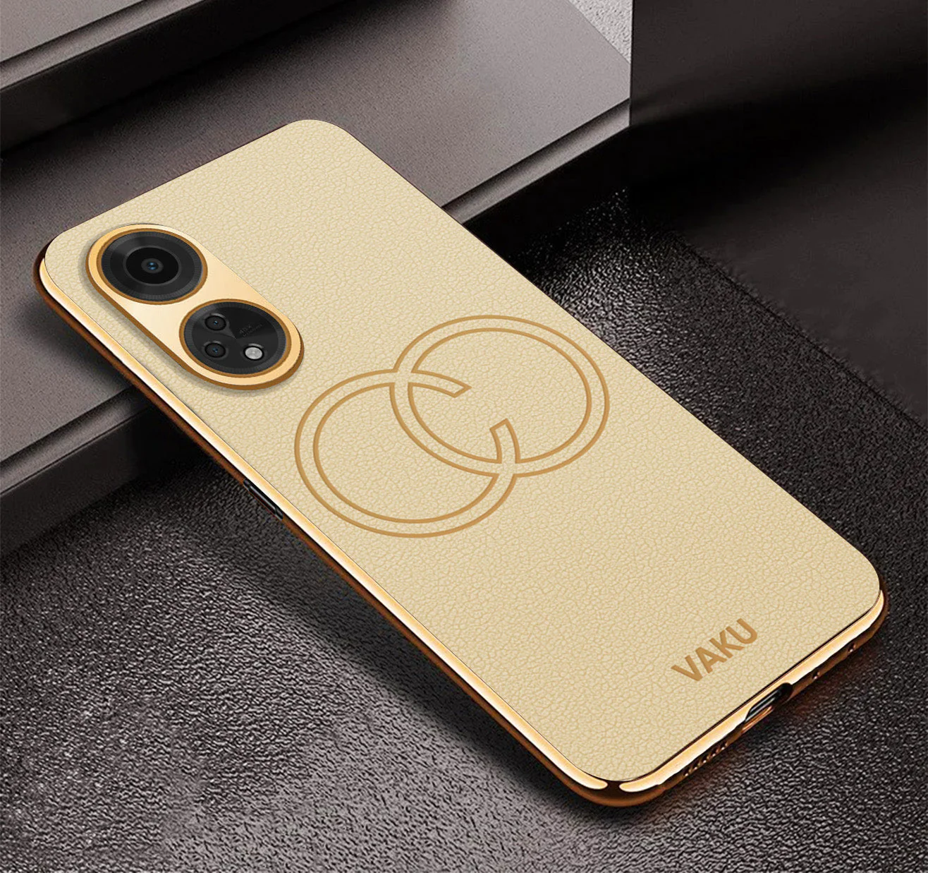 Vaku® Oppo F23 5G Skylar Leather Pattern Gold Electroplated Soft TPU Back Cover