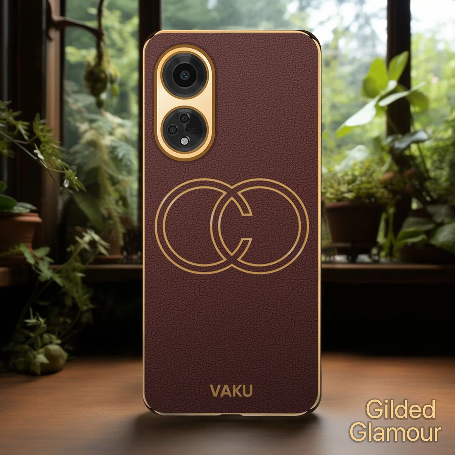 Vaku® Oppo F23 5G Skylar Leather Pattern Gold Electroplated Soft TPU Back Cover - Image 10