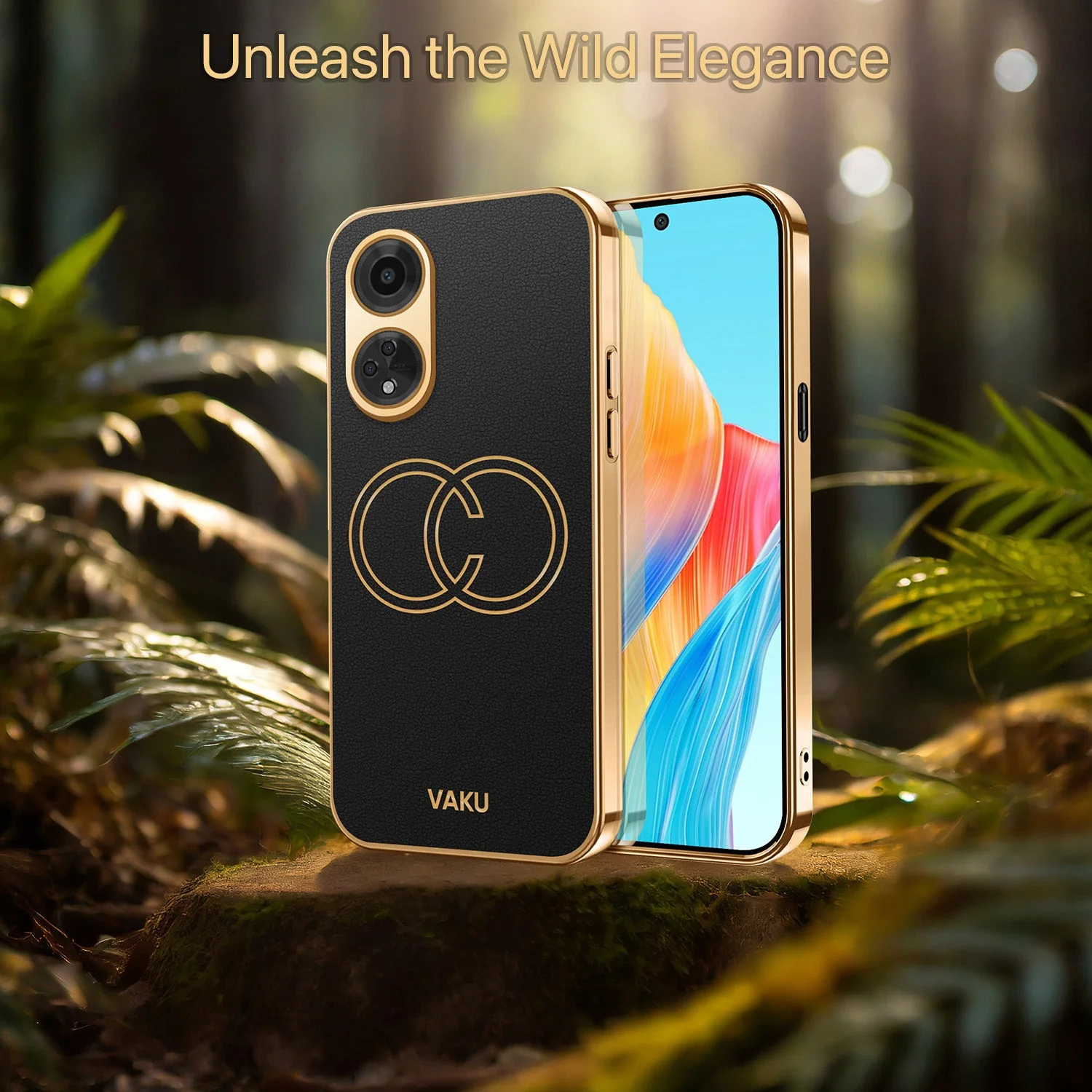 Vaku® Oppo F23 5G Skylar Leather Pattern Gold Electroplated Soft TPU Back Cover - Image 3