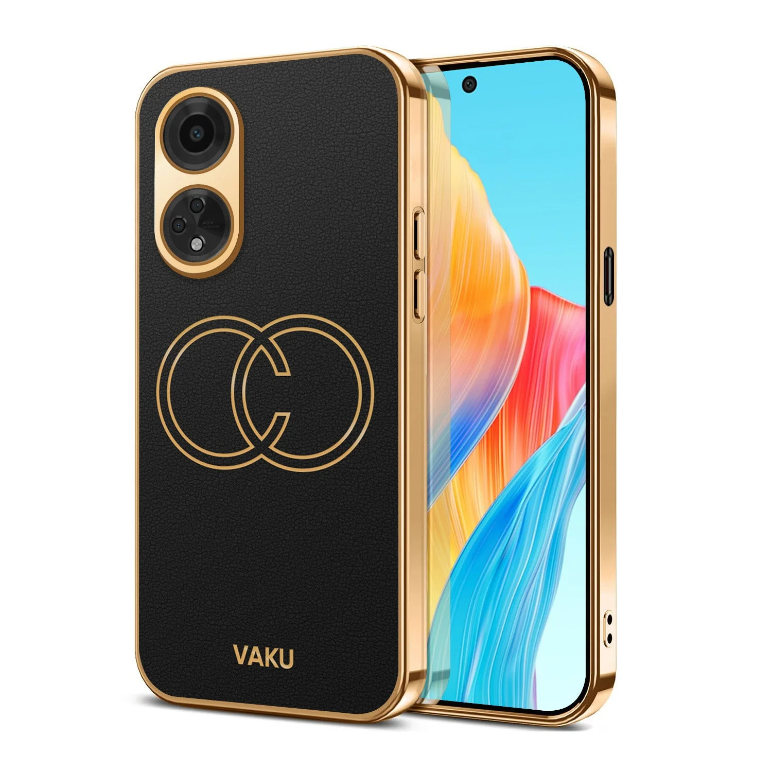 Vaku® Oppo F23 5G Skylar Leather Pattern Gold Electroplated Soft TPU Back Cover - Image 4