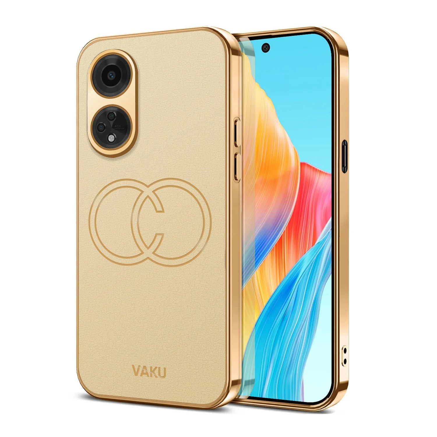 Vaku® Oppo F23 5G Skylar Leather Pattern Gold Electroplated Soft TPU Back Cover - Image 6