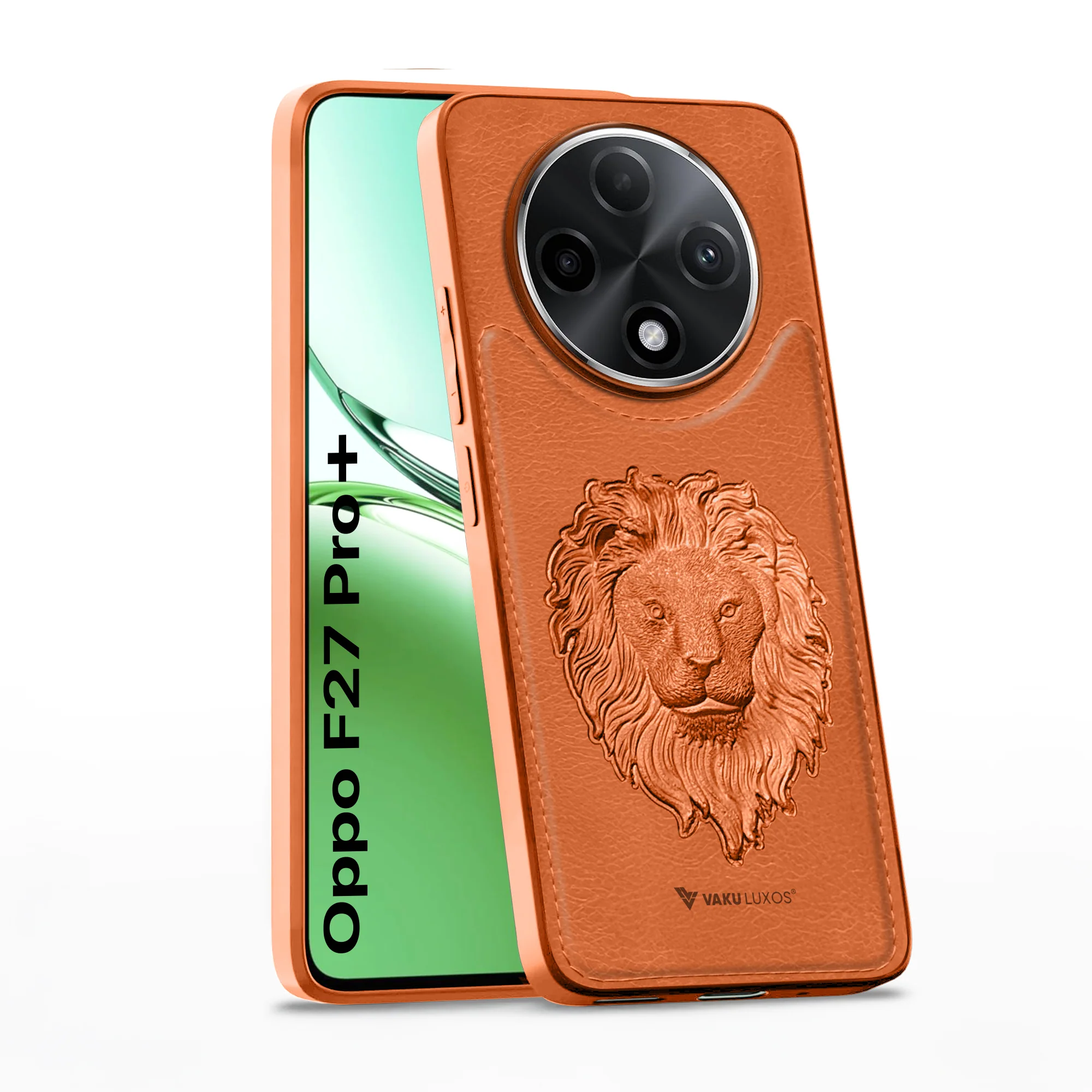 Vaku ® Oppo F27 Pro Plus 5G Lion Embossed Luxury Designer Leather Back Cover - Image 2