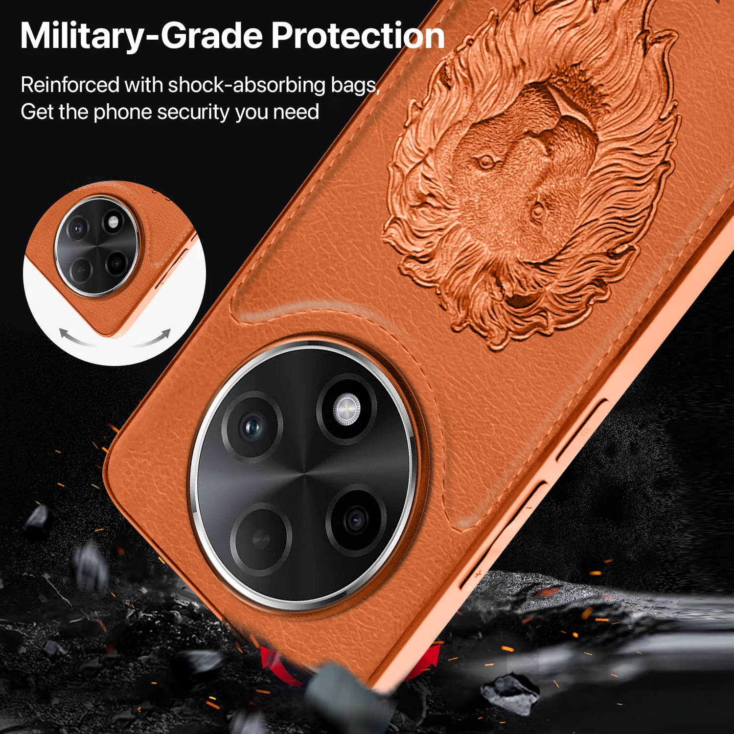 Vaku ® Oppo F27 Pro Plus 5G Lion Embossed Luxury Designer Leather Back Cover - Image 4