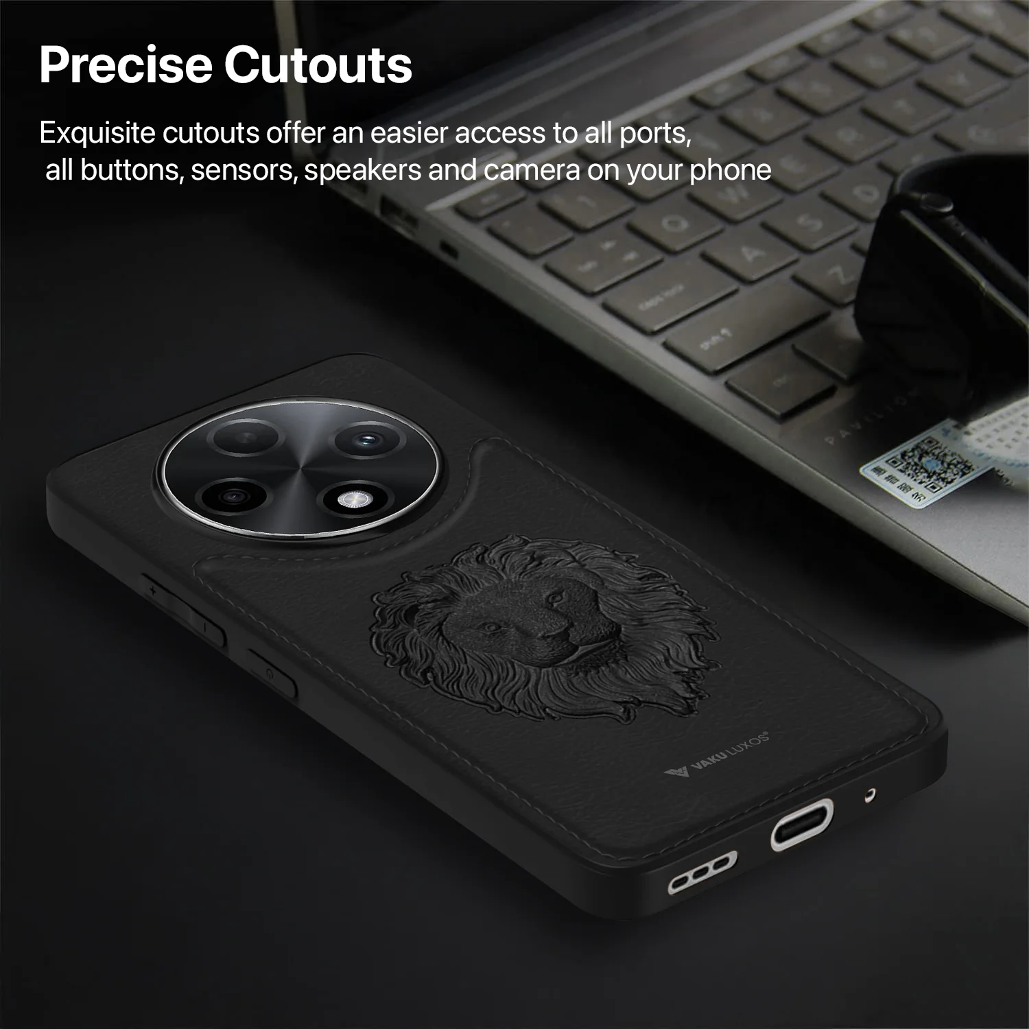Vaku ® Oppo F27 Pro Plus 5G Lion Embossed Luxury Designer Leather Back Cover - Image 5