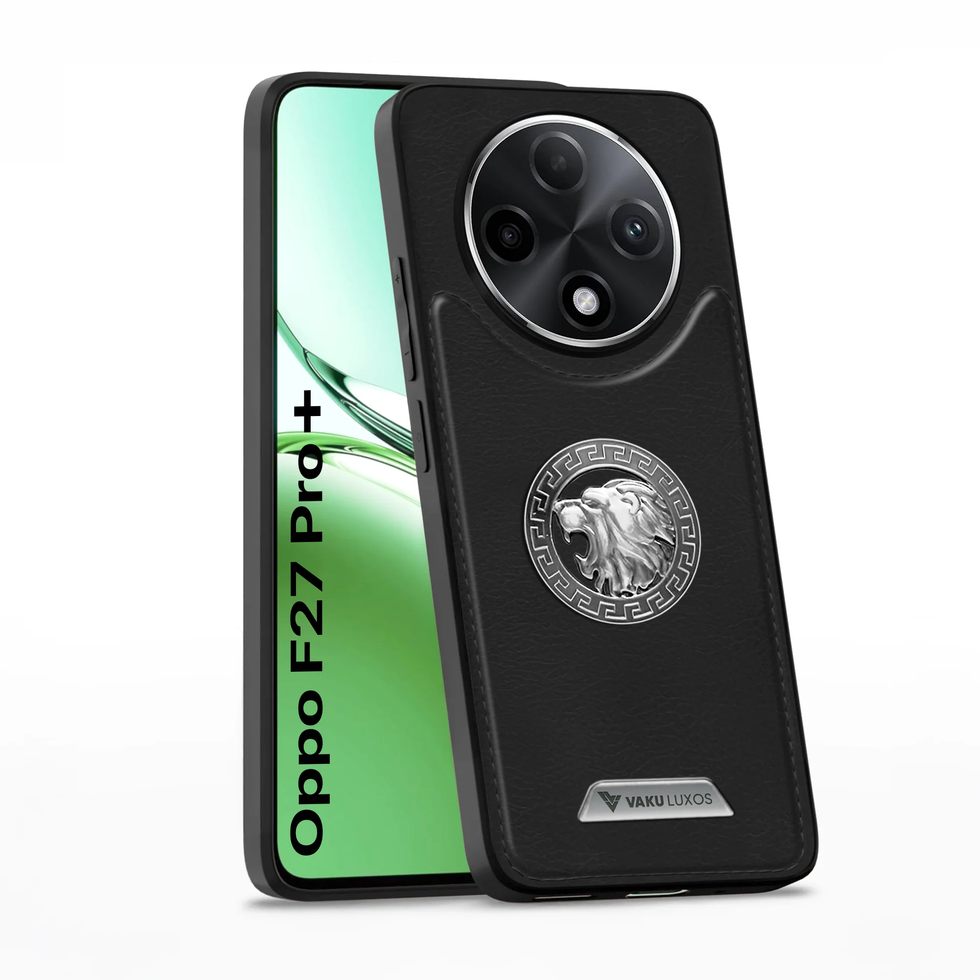 Vaku ® Oppo F27 Pro Plus 5G Regal Shield Metal Lion Engraved Leather Protective Back Cover - Image 2