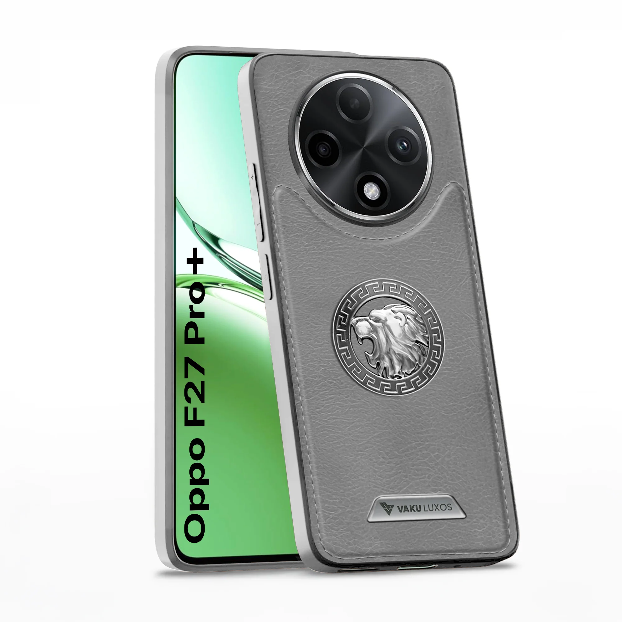 Vaku ® Oppo F27 Pro Plus 5G Regal Shield Metal Lion Engraved Leather Protective Back Cover - Image 3