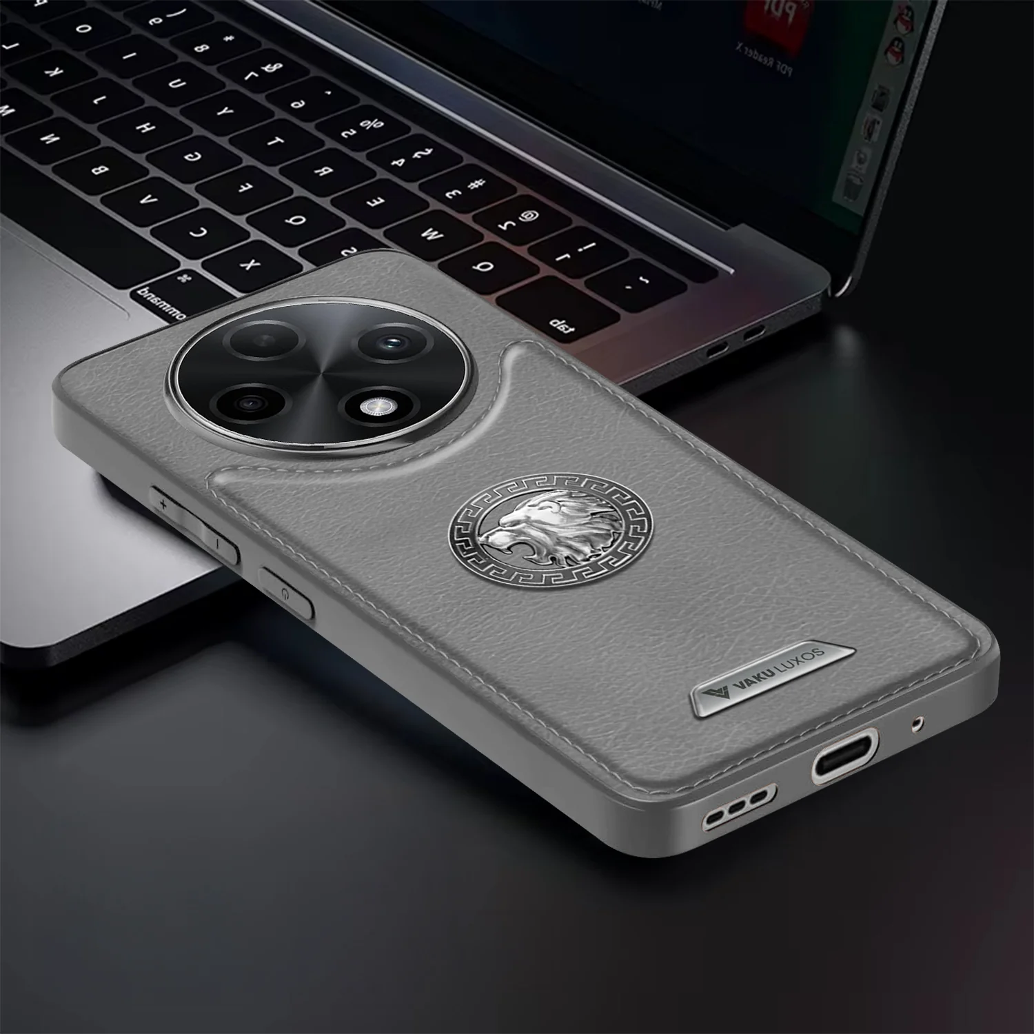 Vaku ® Oppo F27 Pro Plus 5G Regal Shield Metal Lion Engraved Leather Protective Back Cover - Image 5
