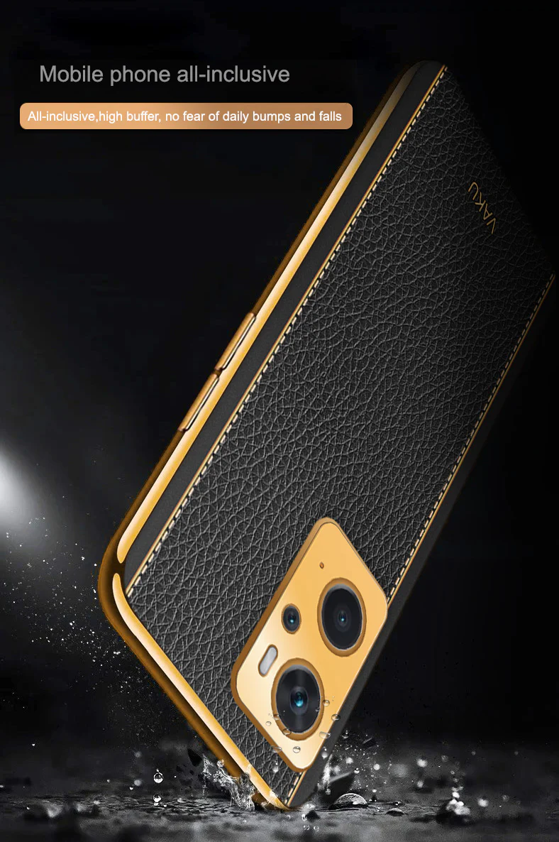 Vaku® Oppo K10 4G Luxemberg Series Leather Stitched Gold Electroplated Soft TPU Back Cover - Image 10