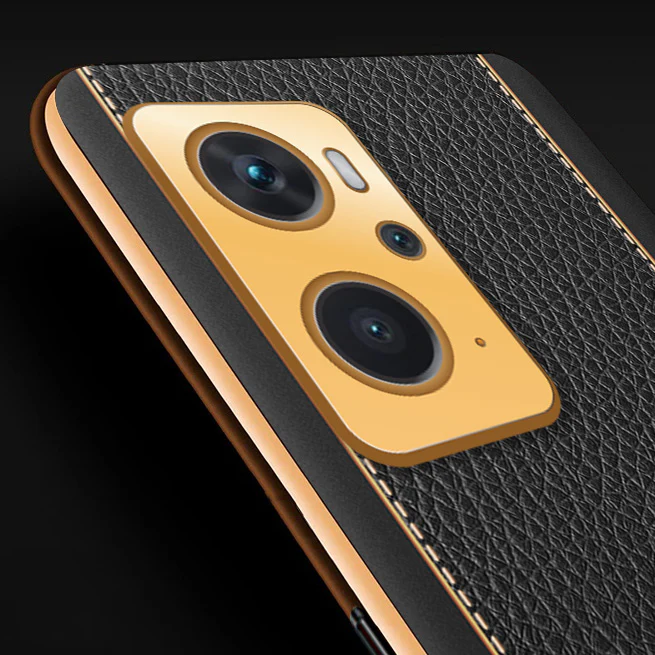 Vaku® Oppo K10 4G Luxemberg Series Leather Stitched Gold Electroplated Soft TPU Back Cover - Image 2