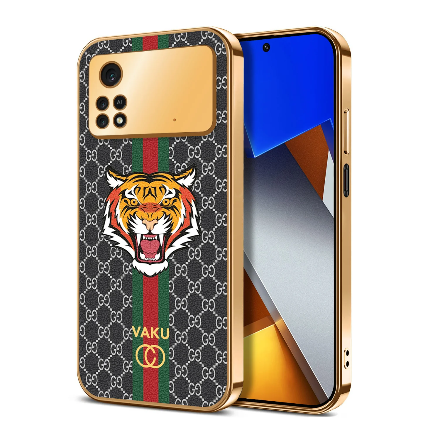 Vaku ® Xiaomi Poco M4 Pro Lynx Designer Leather Pattern Gold Electroplated Soft TPU Back Cover Case - Image 10