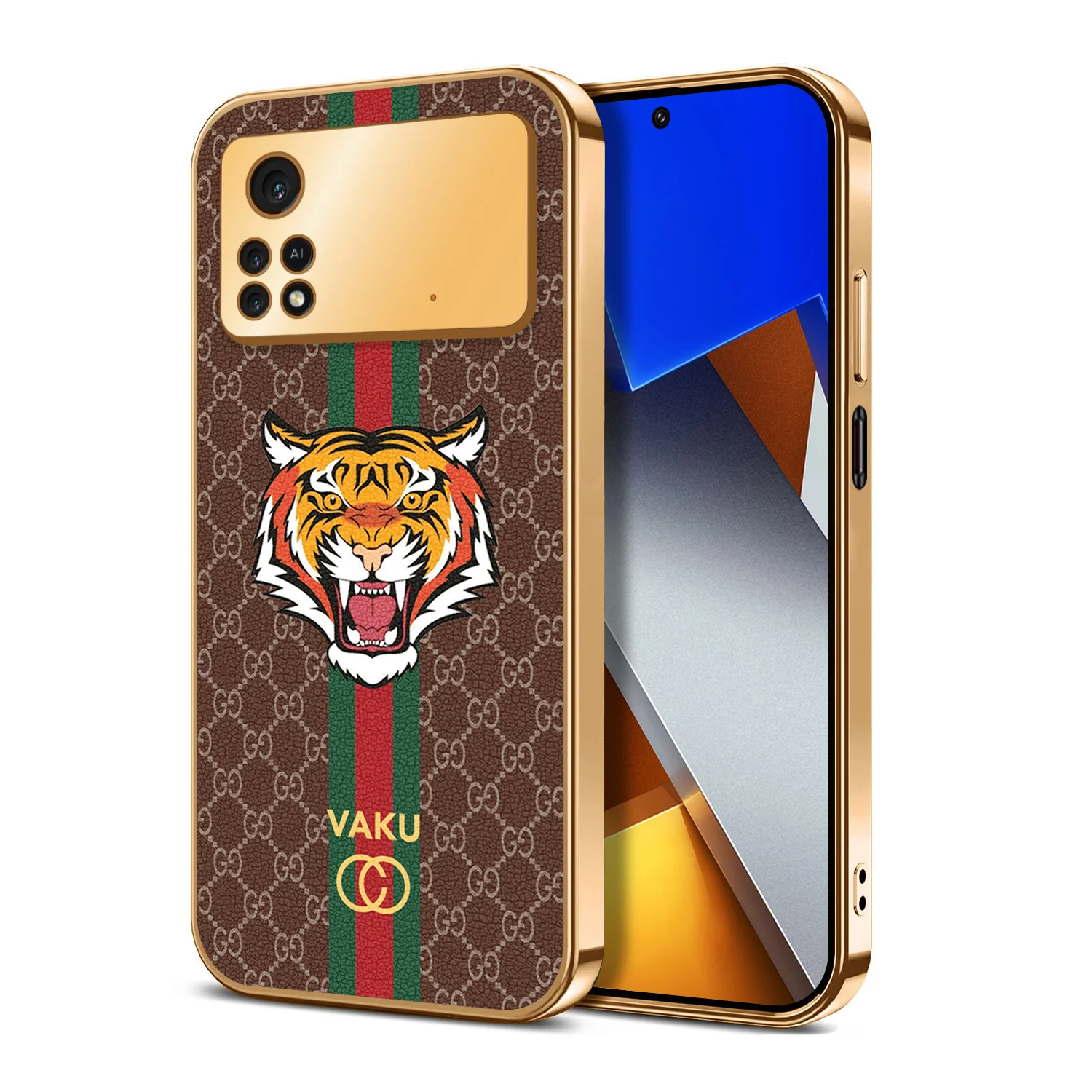 Vaku ® Xiaomi Poco M4 Pro Lynx Designer Leather Pattern Gold Electroplated Soft TPU Back Cover Case - Image 14