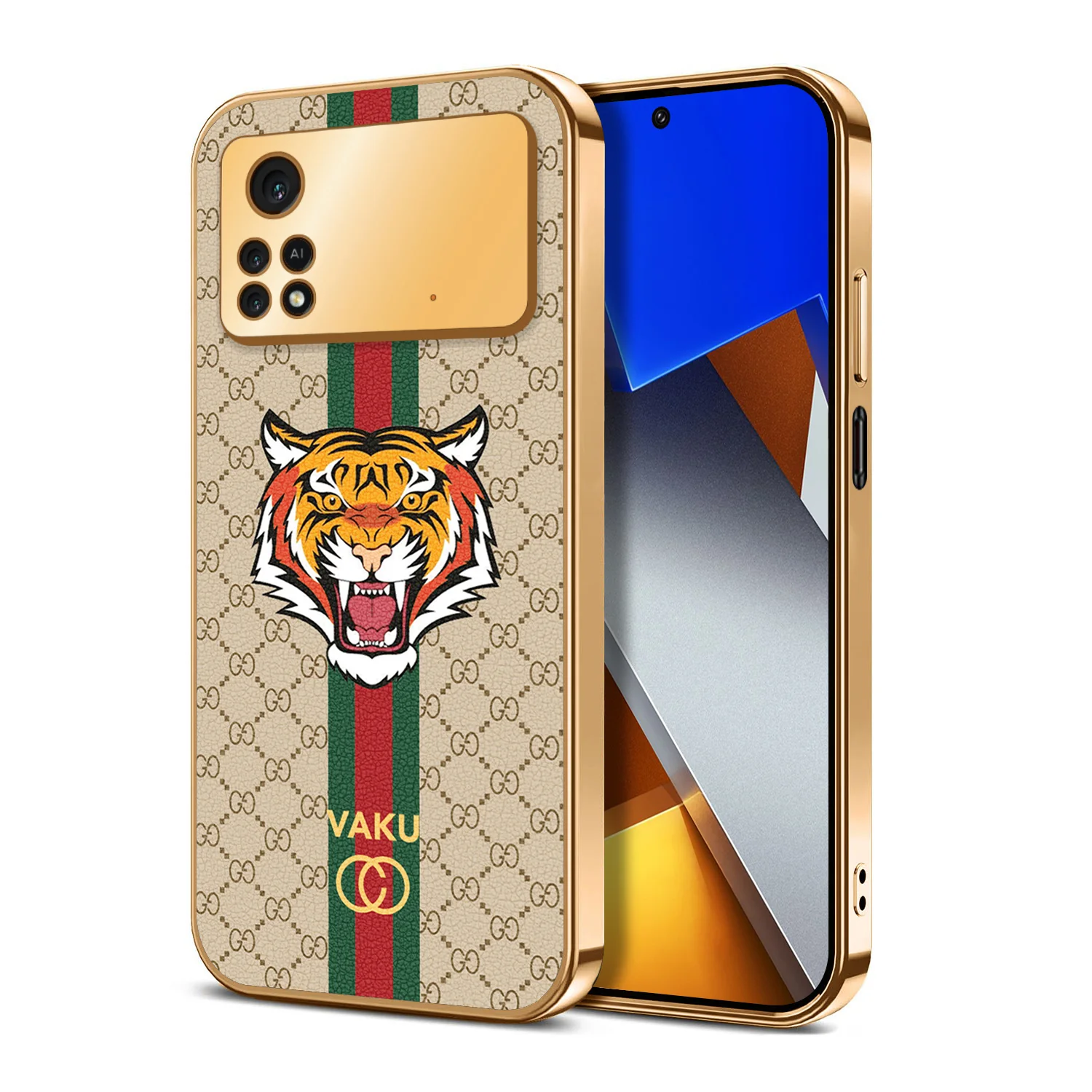 Vaku ® Xiaomi Poco M4 Pro Lynx Designer Leather Pattern Gold Electroplated Soft TPU Back Cover Case - Image 16
