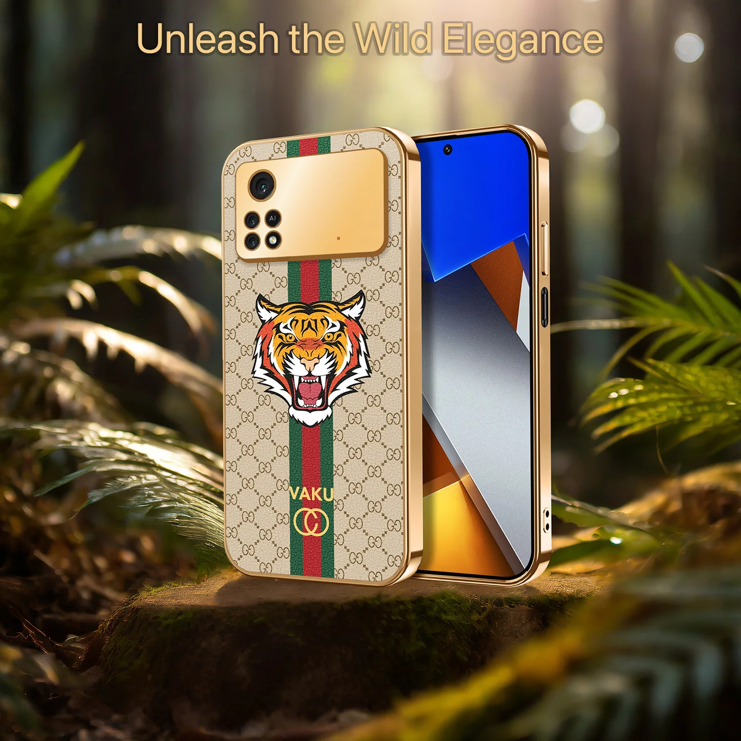 Vaku ® Xiaomi Poco M4 Pro Lynx Designer Leather Pattern Gold Electroplated Soft TPU Back Cover Case - Image 17