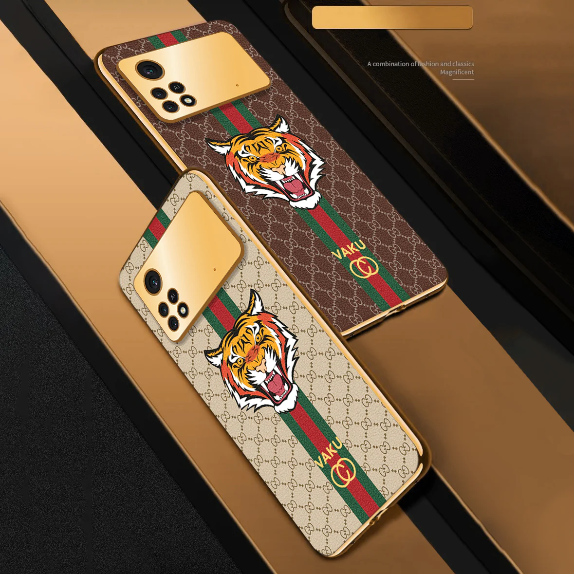 Vaku ® Xiaomi Poco M4 Pro Lynx Designer Leather Pattern Gold Electroplated Soft TPU Back Cover Case - Image 3