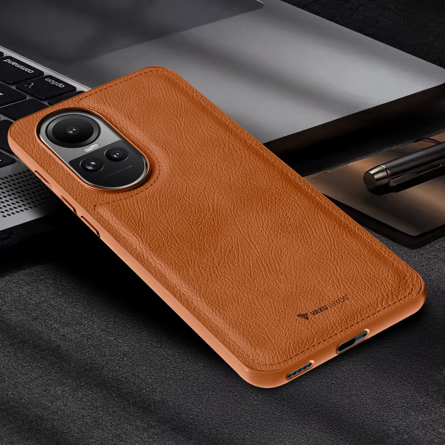 Vaku ® Oppo Reno10 5G Luxe Premium Leather Stitched Protective Back Cover - Image 4