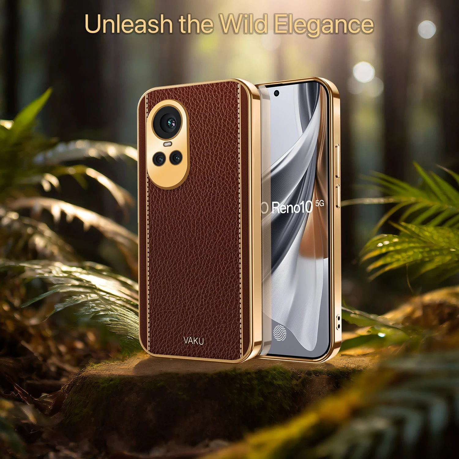 Vaku® Oppo Reno10 5G Luxemberg Leather Pattern Gold Electroplated Soft TPU Back Cover - Image 11