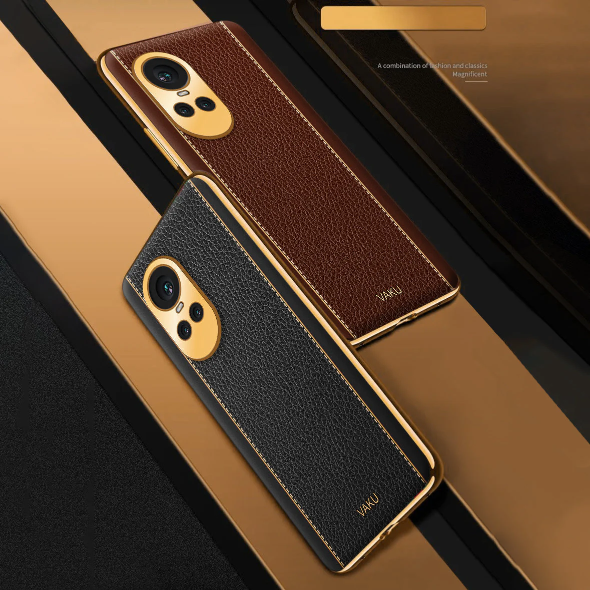 Vaku® Oppo Reno10 5G Luxemberg Leather Pattern Gold Electroplated Soft TPU Back Cover - Image 12