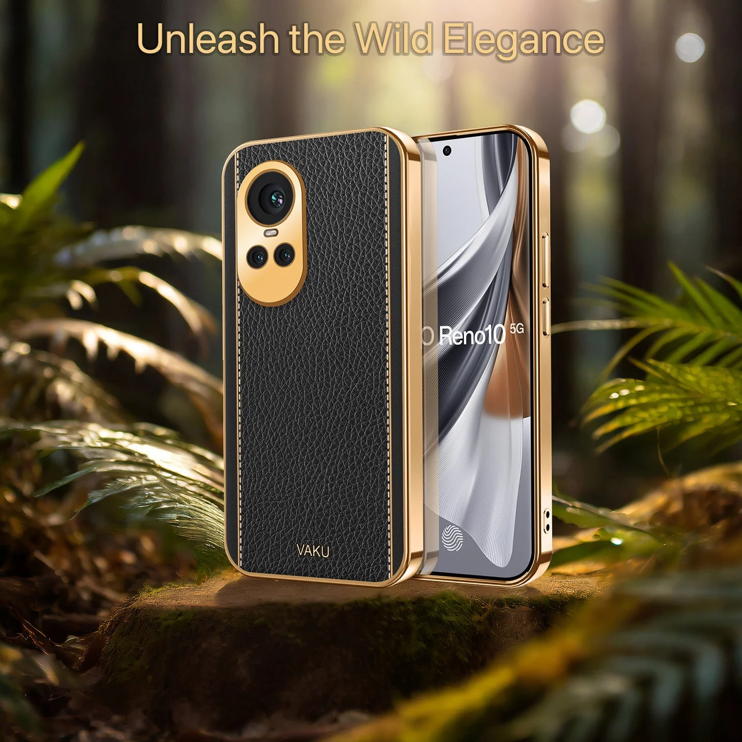 Vaku® Oppo Reno10 5G Luxemberg Leather Pattern Gold Electroplated Soft TPU Back Cover - Image 13