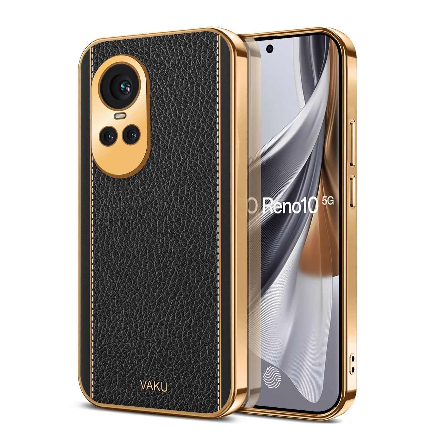 Vaku® Oppo Reno10 5G Luxemberg Leather Pattern Gold Electroplated Soft TPU Back Cover - Image 3