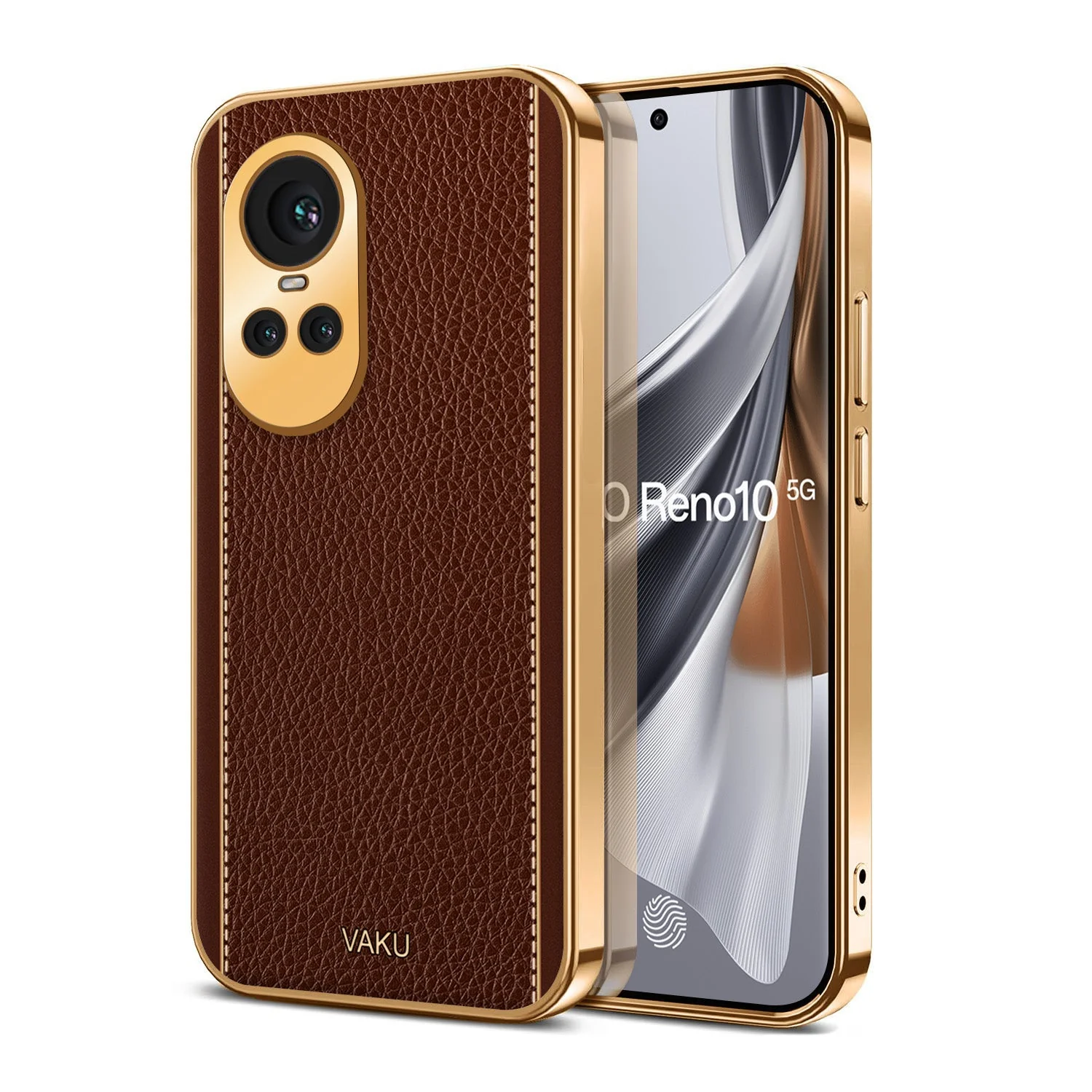 Vaku® Oppo Reno10 5G Luxemberg Leather Pattern Gold Electroplated Soft TPU Back Cover - Image 5
