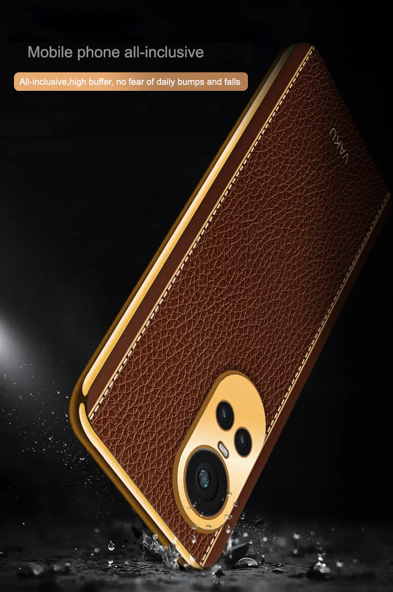 Vaku® Oppo Reno10 5G Luxemberg Leather Pattern Gold Electroplated Soft TPU Back Cover - Image 6