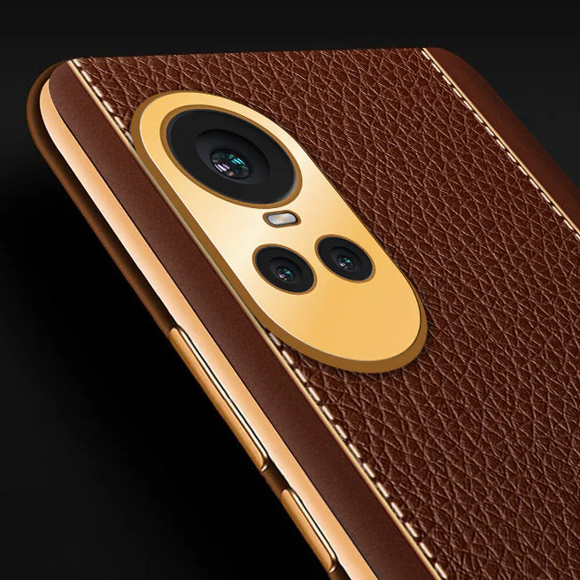 Vaku® Oppo Reno10 5G Luxemberg Leather Pattern Gold Electroplated Soft TPU Back Cover - Image 9