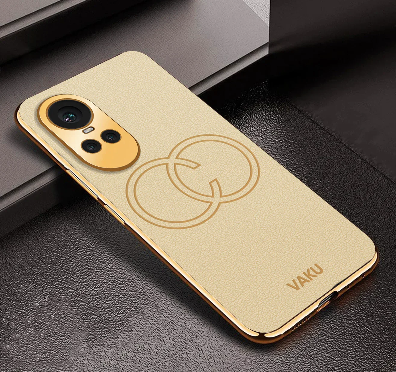 Vaku® Oppo Reno10 5G Skylar Leather Pattern Gold Electroplated Soft TPU Back Cover
