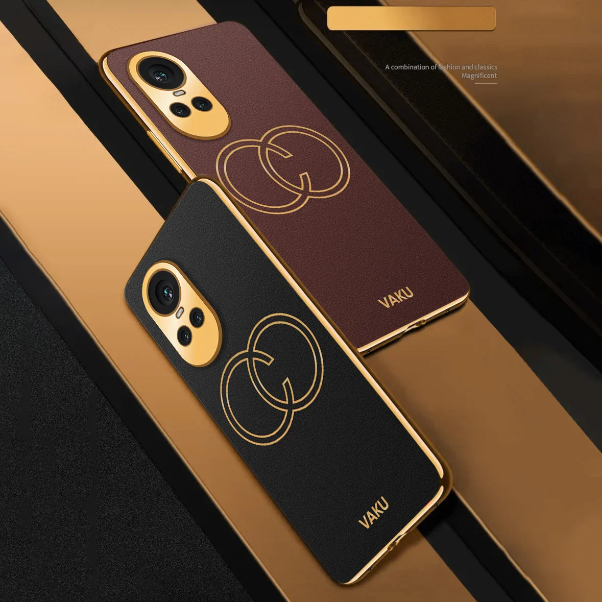 Vaku® Oppo Reno10 5G Skylar Leather Pattern Gold Electroplated Soft TPU Back Cover - Image 11