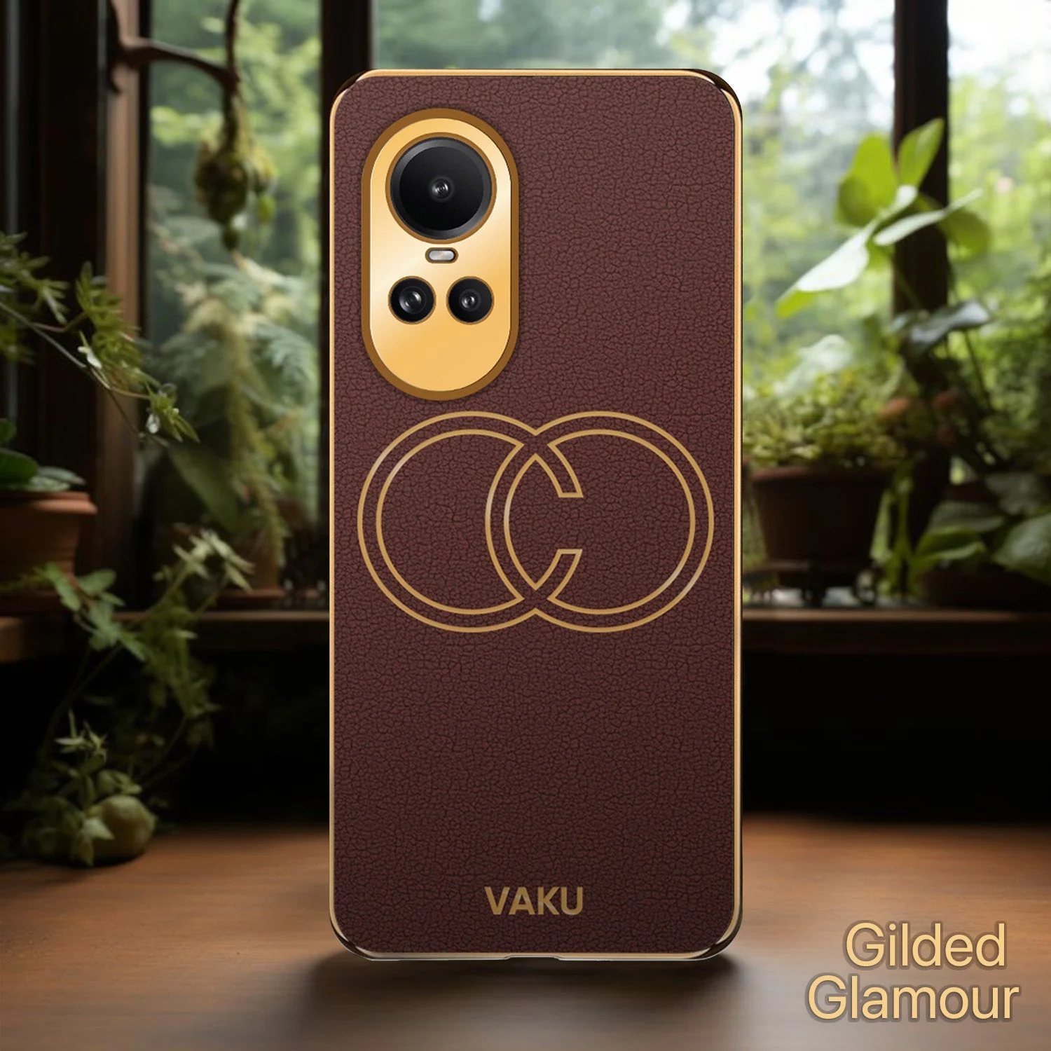 Vaku® Oppo Reno10 5G Skylar Leather Pattern Gold Electroplated Soft TPU Back Cover - Image 3