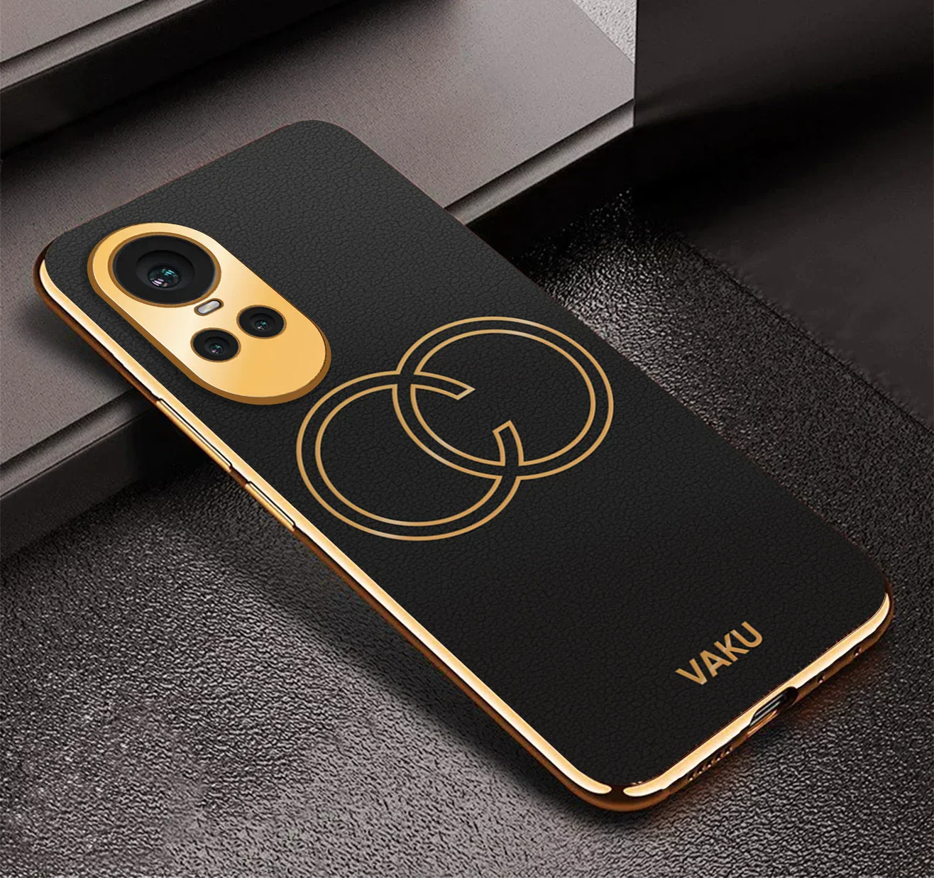 Vaku® Oppo Reno10 5G Skylar Leather Pattern Gold Electroplated Soft TPU Back Cover - Image 4