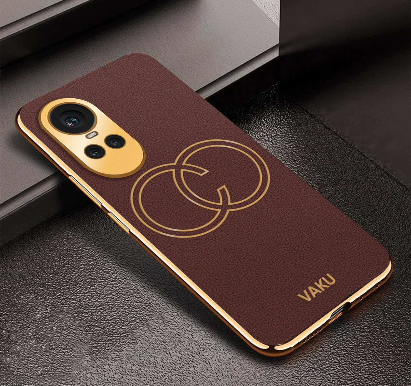 Vaku® Oppo Reno10 5G Skylar Leather Pattern Gold Electroplated Soft TPU Back Cover - Image 5