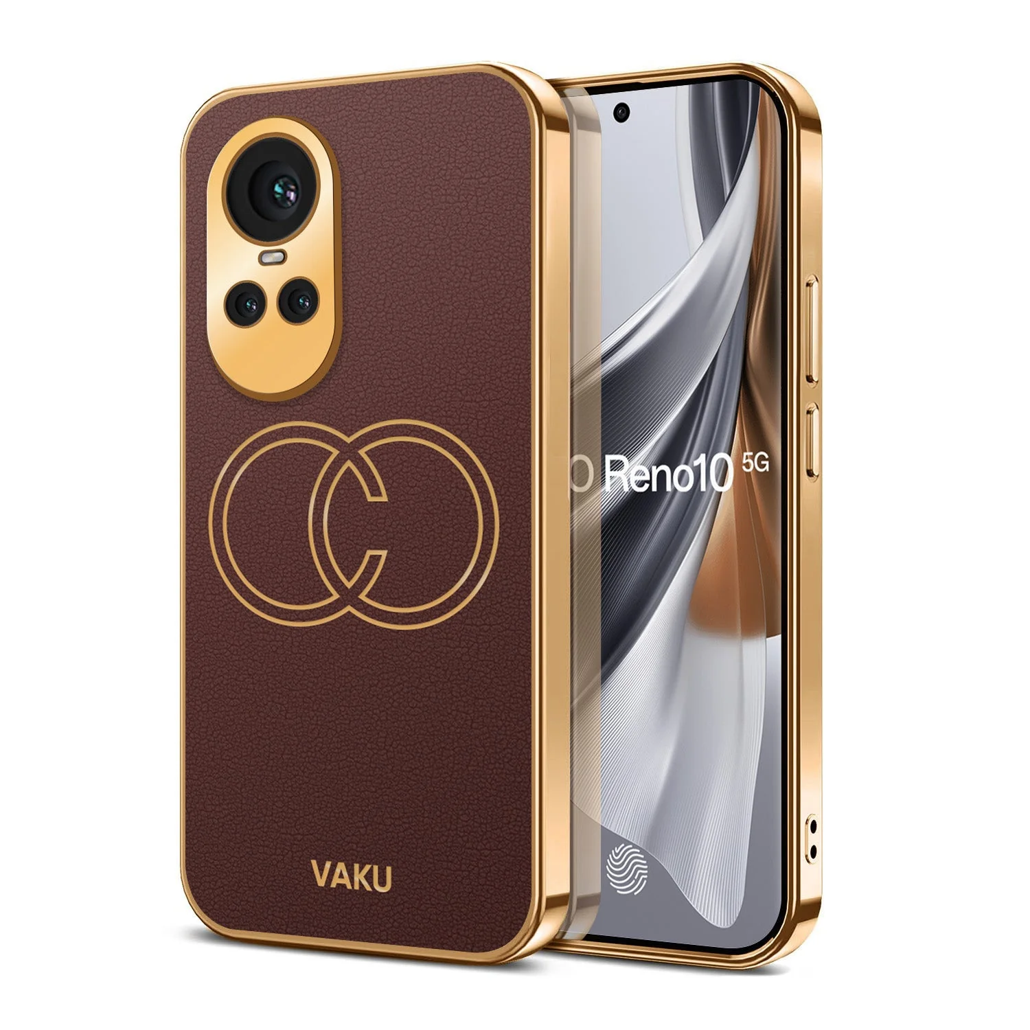 Vaku® Oppo Reno10 5G Skylar Leather Pattern Gold Electroplated Soft TPU Back Cover - Image 6
