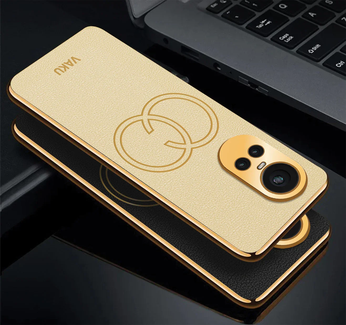 Vaku® Oppo Reno10 5G Skylar Leather Pattern Gold Electroplated Soft TPU Back Cover - Image 7